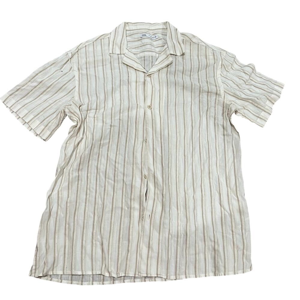 Zara Linen Short Sleeve Button Down Men's Size Large